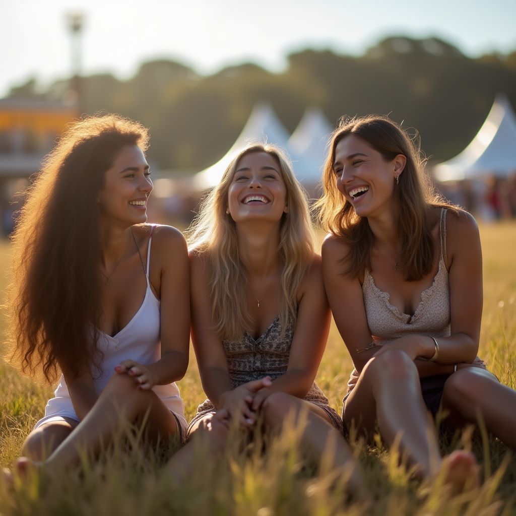 Team laughing at a festival